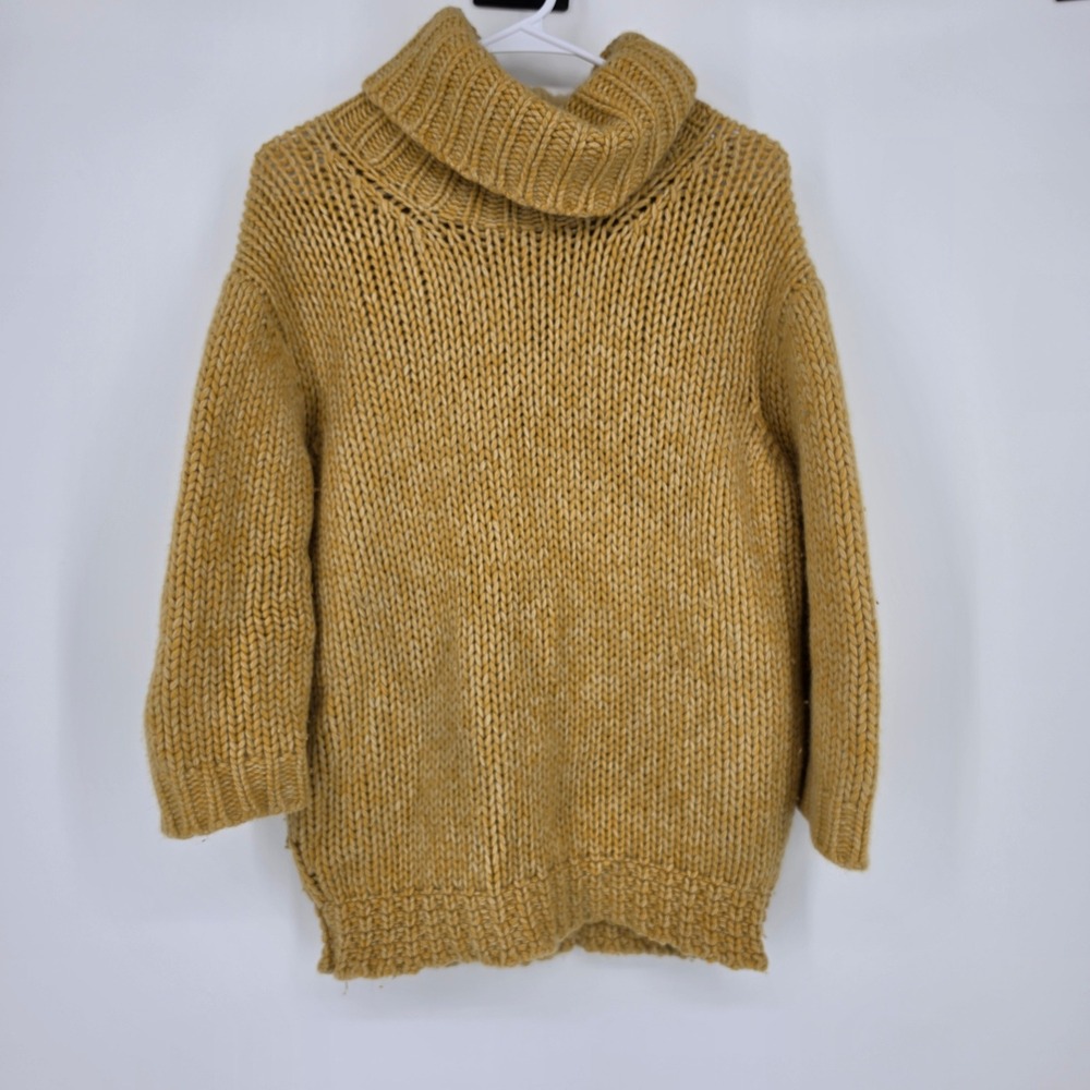 J.Crew‎ Chunky Knit Turtleneck Sweater S Mustard Yellow Cozy Lambswool Angora